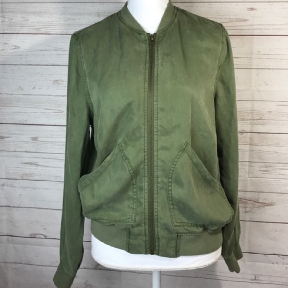 Olive Green Zip Up Bomber Jacket